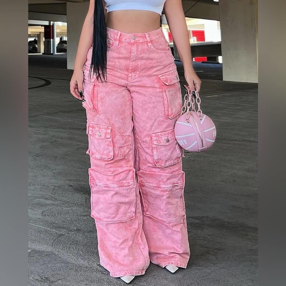 Fashion Nova Blush Pink Denim Cargo 3